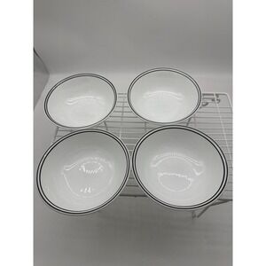 Corelle CITY BLOCK Set of 4 Soup/Cereal Bowls White w/ Black Stripes